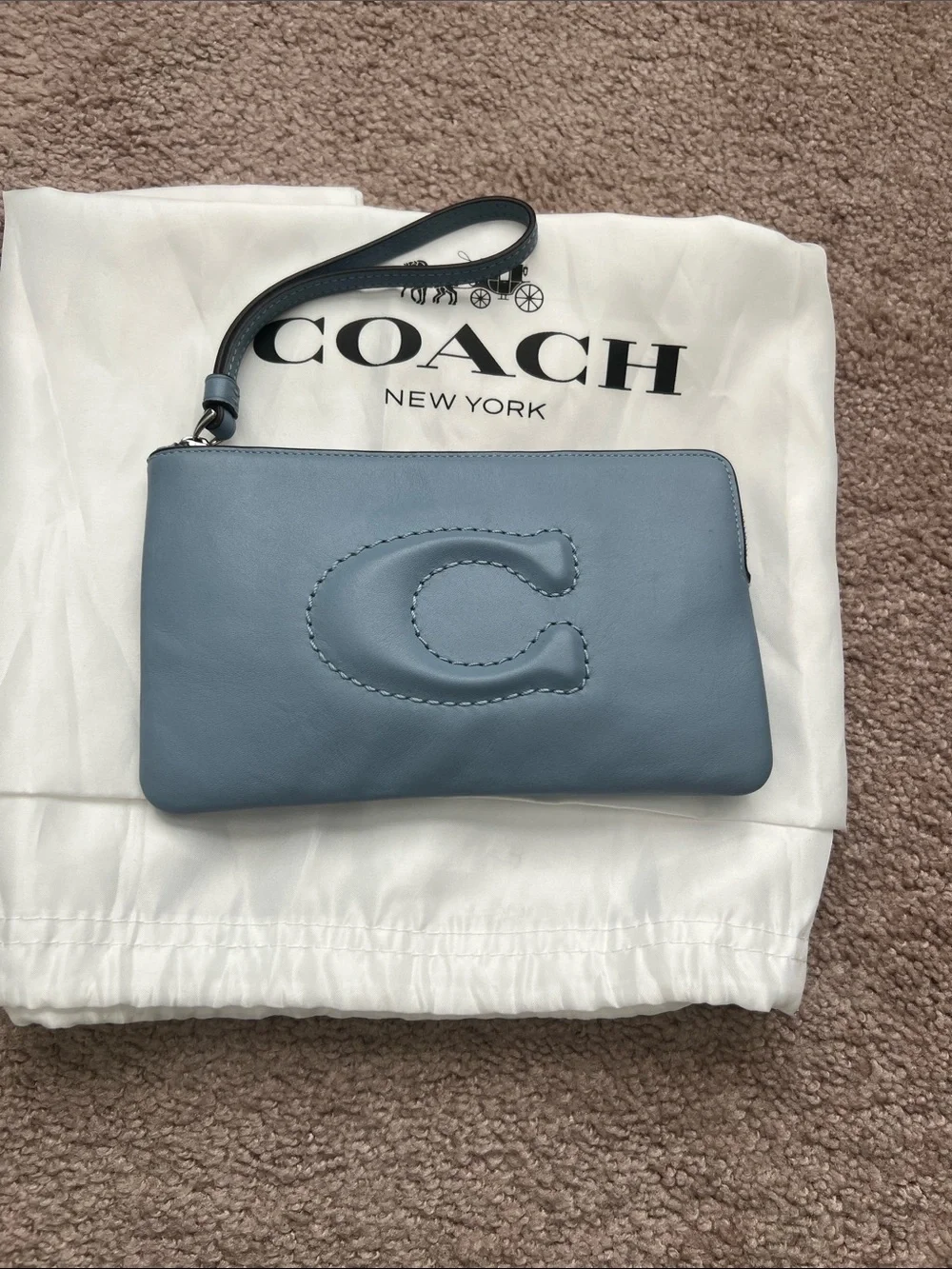 Coach Blue Leather Wristlet with Signature 'C' - Picture 1 of 8